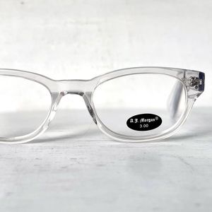 NEW Acetate +3.00 Vintage Reading Glasses Crystal Clear Horn Rim Hipster Hornrim